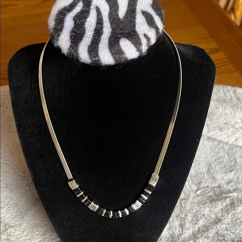 Nine West Silver Necklace with Black Accents